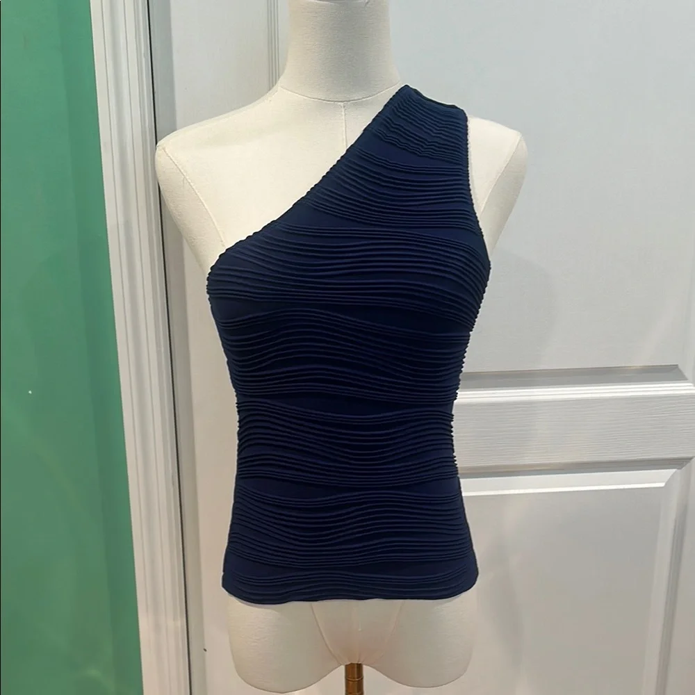 Navy One-Shoulder Ruched Top - Picture 1 of 2